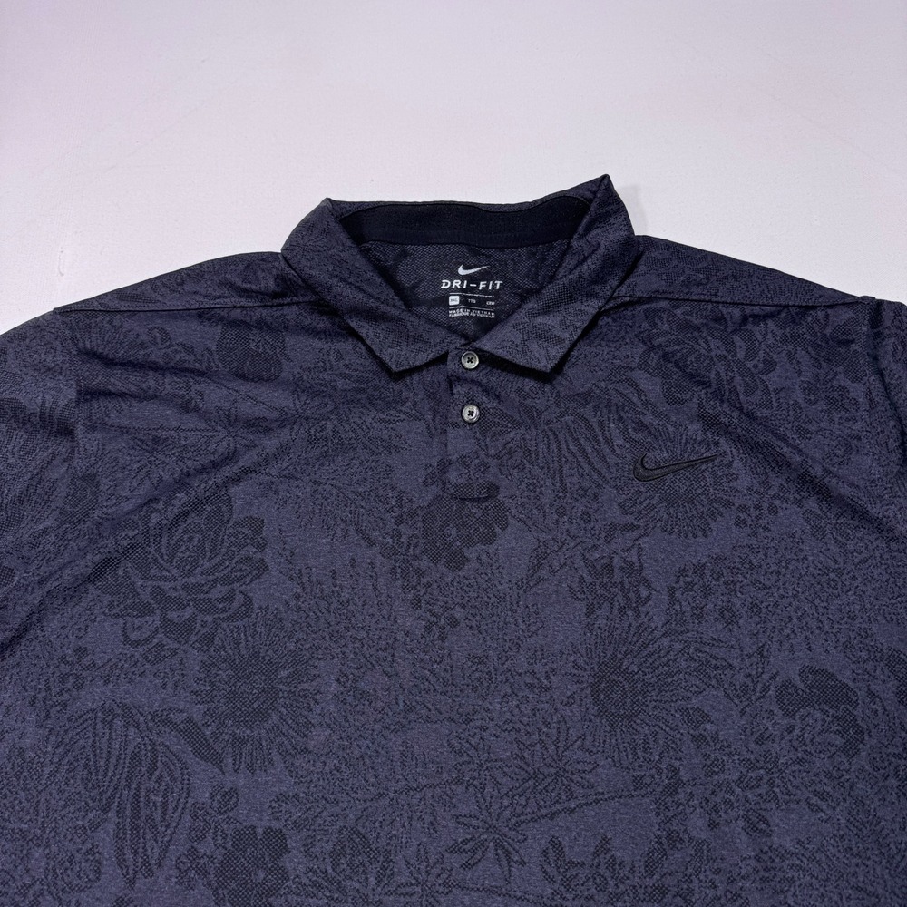 Nike Dri-FIT Mens 2XL Black Jacquard Floral Golf Polo Shirt AV4176-015 Sport